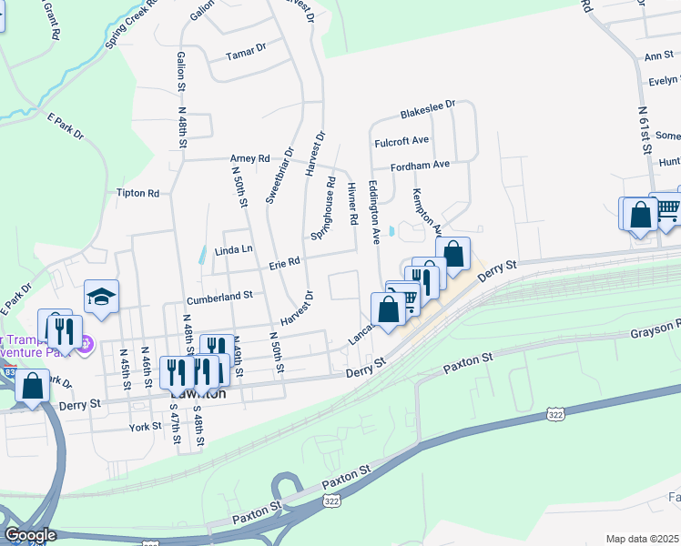 map of restaurants, bars, coffee shops, grocery stores, and more near 507 Hamilton Circle in Harrisburg