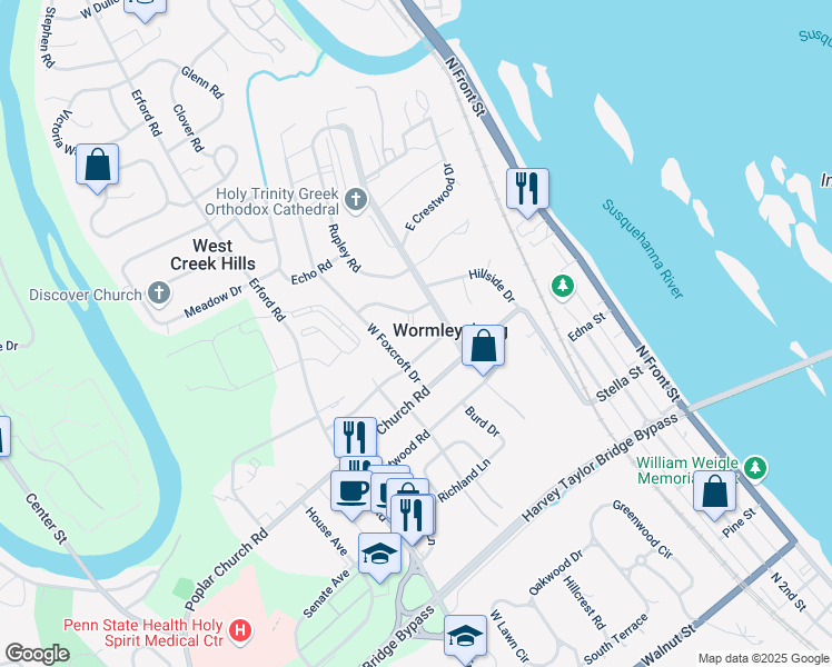 map of restaurants, bars, coffee shops, grocery stores, and more near 30 Old Orchard Circle in Camp Hill