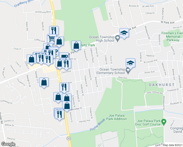 map of restaurants, bars, coffee shops, grocery stores, and more near 1903 Fanwood Street in Ocean Township