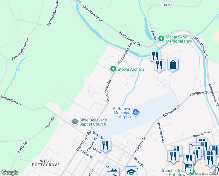 map of restaurants, bars, coffee shops, grocery stores, and more near 1106 Grosstown Road in Stowe