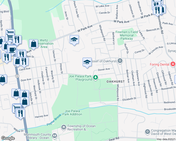 map of restaurants, bars, coffee shops, grocery stores, and more near 160 Orange Street in Ocean Township
