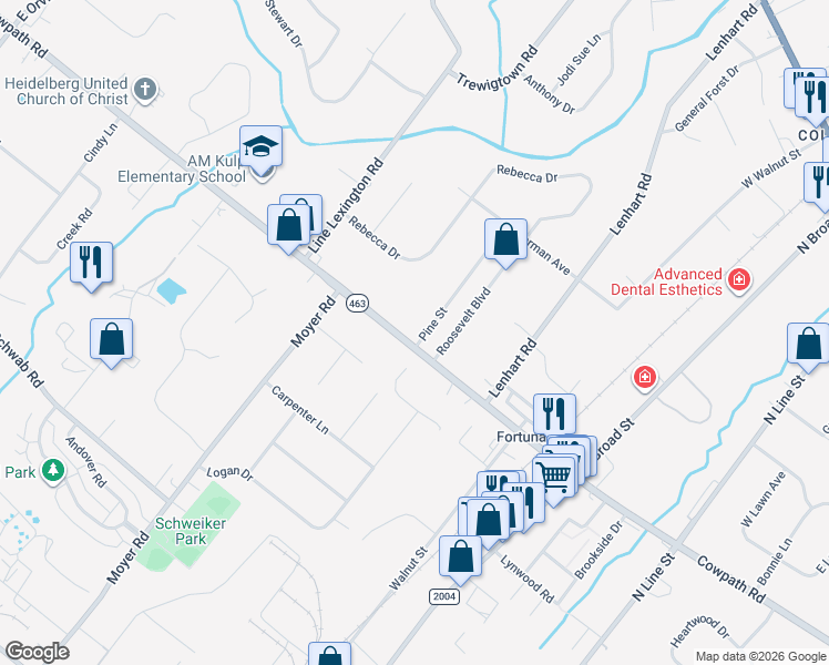 map of restaurants, bars, coffee shops, grocery stores, and more near 325 Cowpath Road in Hatfield