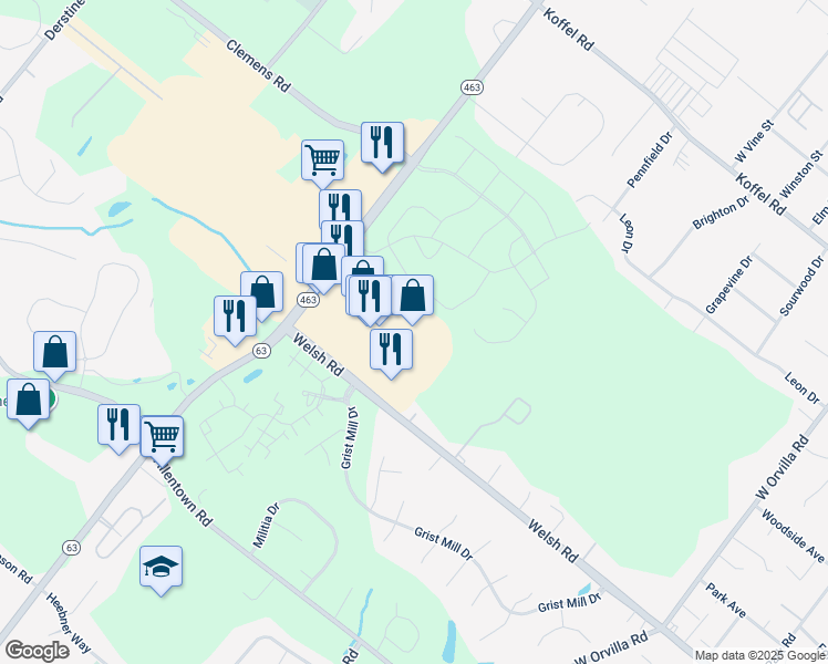 map of restaurants, bars, coffee shops, grocery stores, and more near 2333 West Main Street in Lansdale