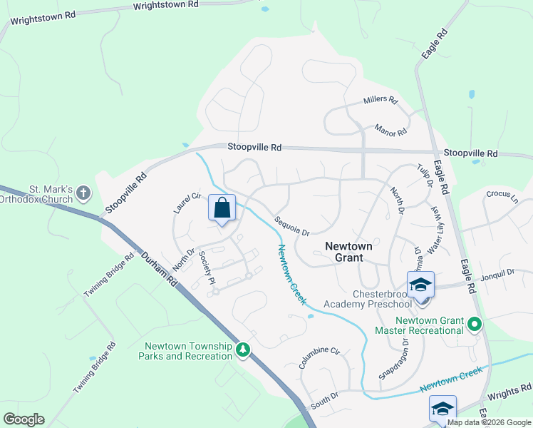 map of restaurants, bars, coffee shops, grocery stores, and more near 51 Sequoia Drive in Newtown