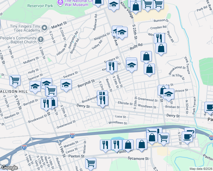 map of restaurants, bars, coffee shops, grocery stores, and more near 534 Karper Street in Harrisburg