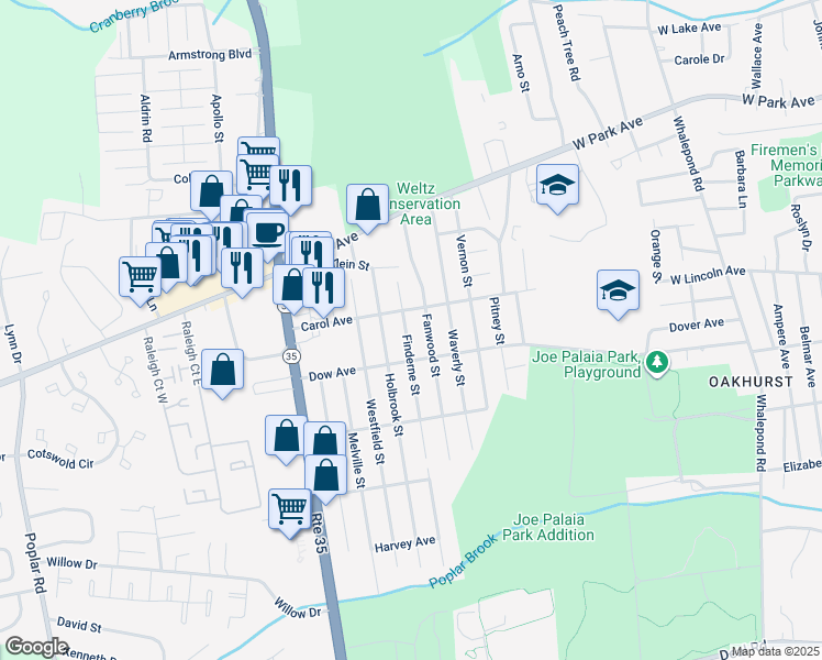 map of restaurants, bars, coffee shops, grocery stores, and more near 1907 Finderne Street in Monmouth County