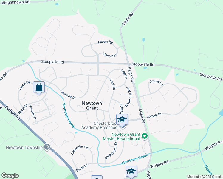 map of restaurants, bars, coffee shops, grocery stores, and more near 414 Mahogany Walk in Newtown