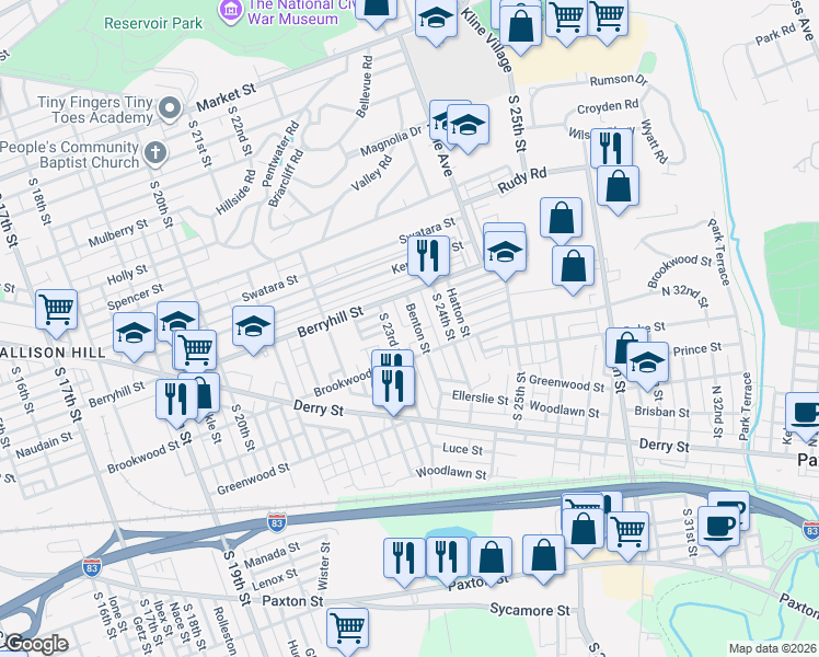 map of restaurants, bars, coffee shops, grocery stores, and more near 534 Karper Street in Harrisburg