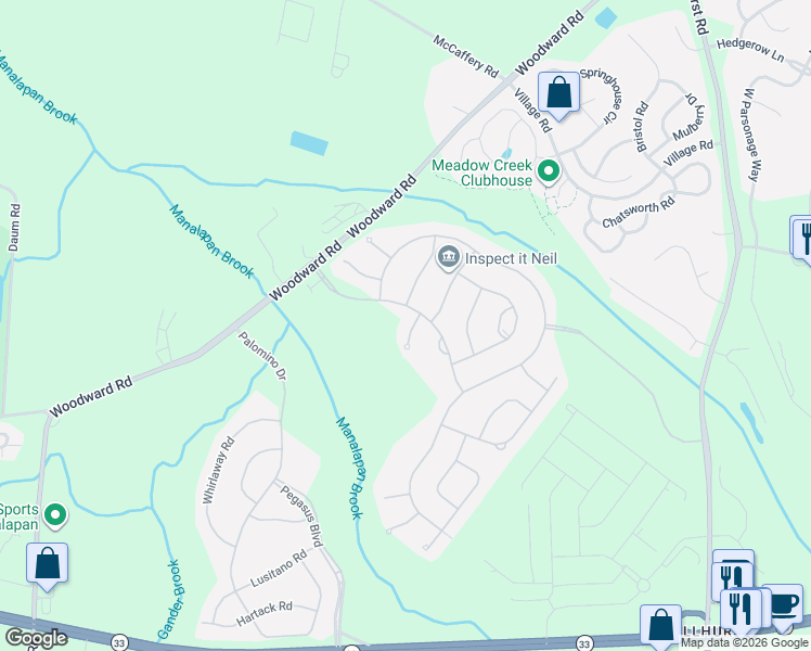 map of restaurants, bars, coffee shops, grocery stores, and more near 6 Pink Star Court in Manalapan Township