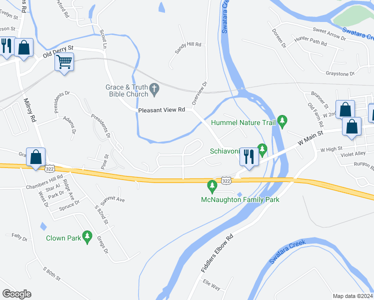 map of restaurants, bars, coffee shops, grocery stores, and more near 8790 Washington Circle in Hummelstown