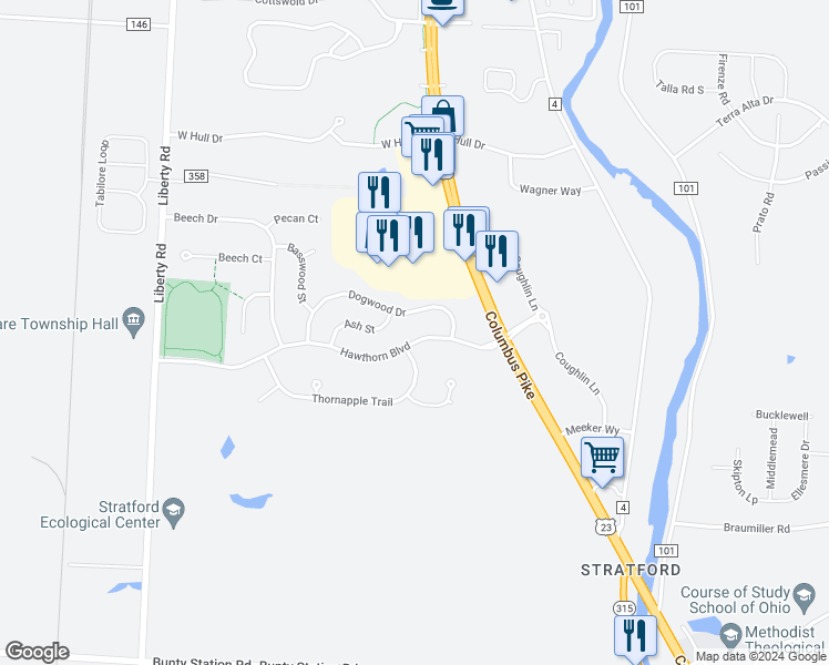 map of restaurants, bars, coffee shops, grocery stores, and more near 156 Hawthorn Boulevard in Delaware