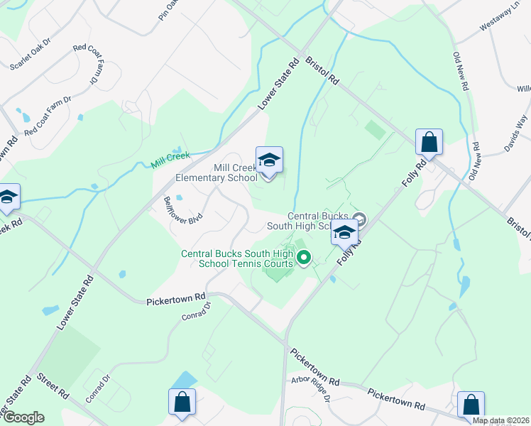 map of restaurants, bars, coffee shops, grocery stores, and more near 414 Primrose Place in Warrington