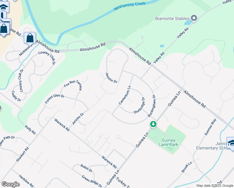 map of restaurants, bars, coffee shops, grocery stores, and more near 1855 Jericho Drive in Bucks