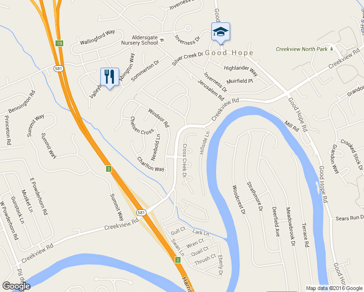 map of restaurants, bars, coffee shops, grocery stores, and more near 1203 Cross Creek Drive in Mechanicsburg