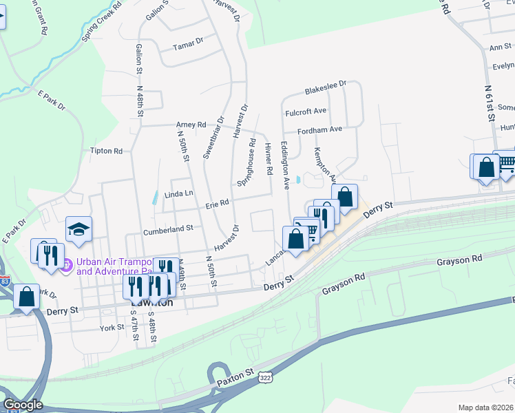 map of restaurants, bars, coffee shops, grocery stores, and more near 506 Hamilton Circle in Harrisburg