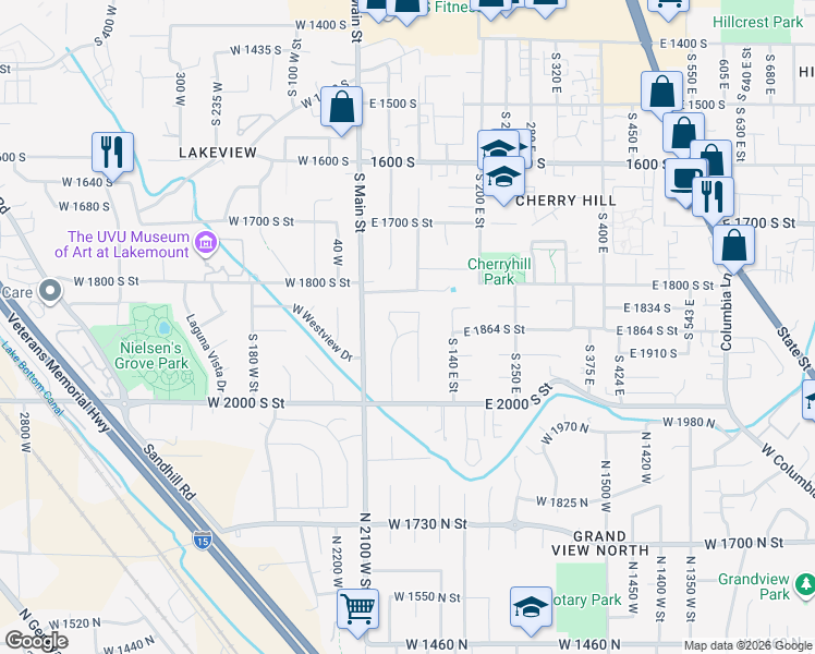 map of restaurants, bars, coffee shops, grocery stores, and more near 75 East 1864 South in Orem