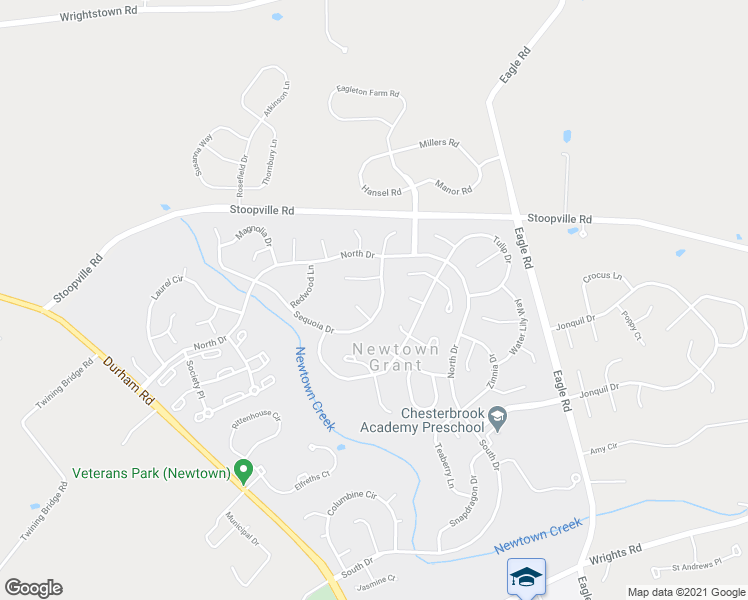 map of restaurants, bars, coffee shops, grocery stores, and more near 264 Sequoia Drive in Newtown