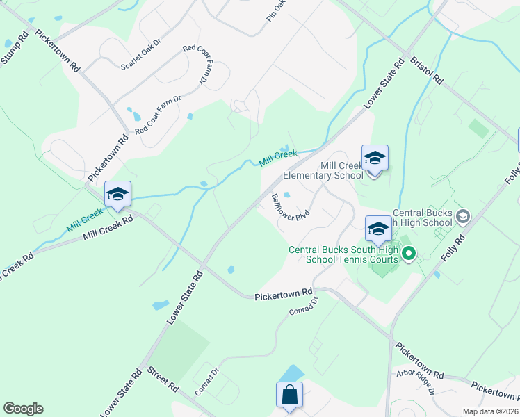 map of restaurants, bars, coffee shops, grocery stores, and more near 969 Lower State Road in Warrington