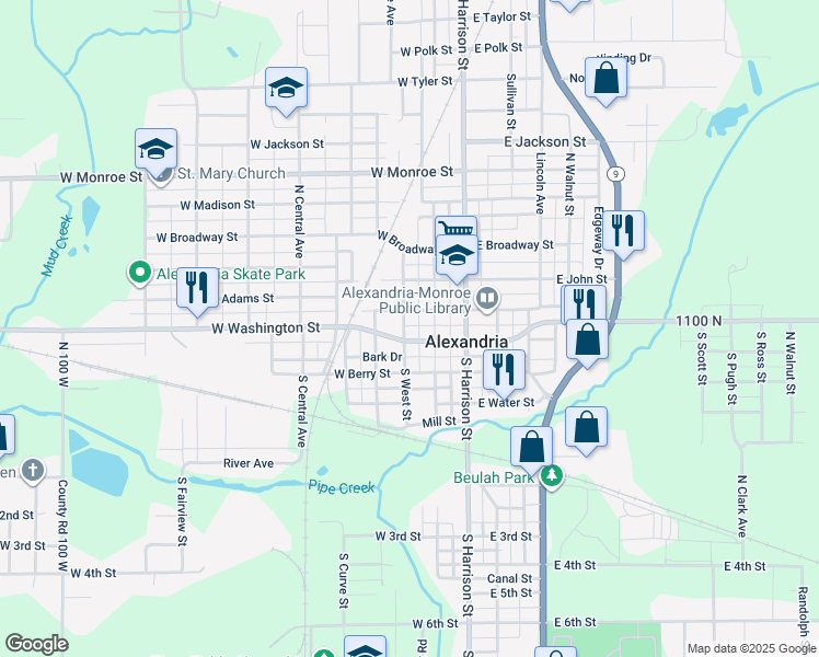 map of restaurants, bars, coffee shops, grocery stores, and more near 103 N West St in Alexandria