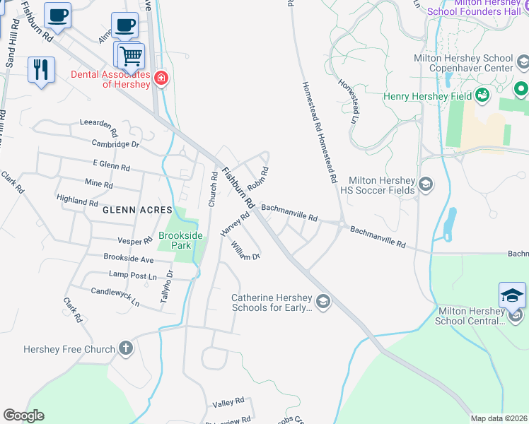 map of restaurants, bars, coffee shops, grocery stores, and more near 1501 Fishburn Road in Hershey