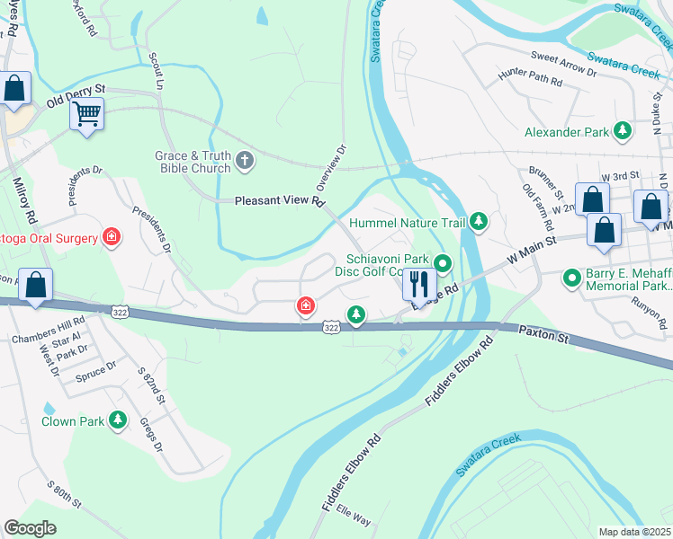 map of restaurants, bars, coffee shops, grocery stores, and more near 8739 Washington Circle in Hummelstown