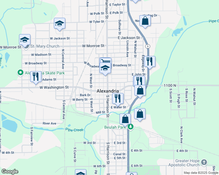 map of restaurants, bars, coffee shops, grocery stores, and more near 111 North Harrison Street in Alexandria
