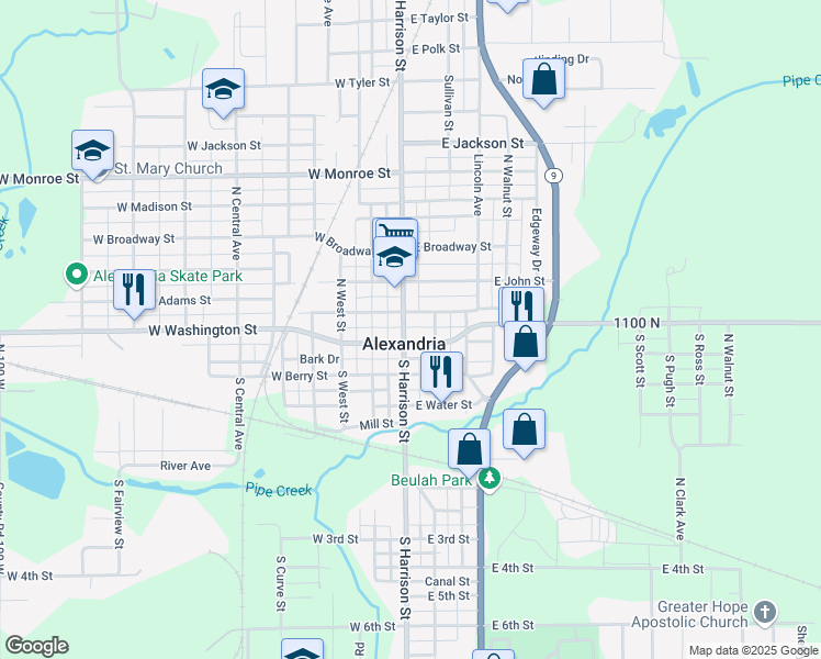 map of restaurants, bars, coffee shops, grocery stores, and more near 111 North Harrison Street in Alexandria