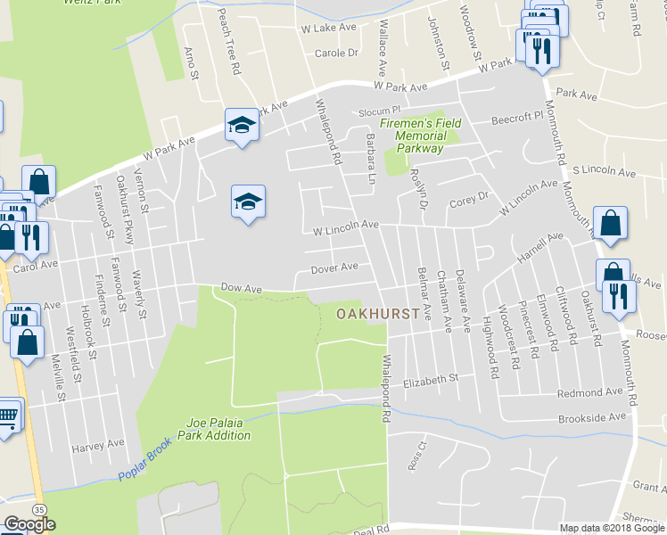 map of restaurants, bars, coffee shops, grocery stores, and more near 98 Arlington Street in Ocean Township