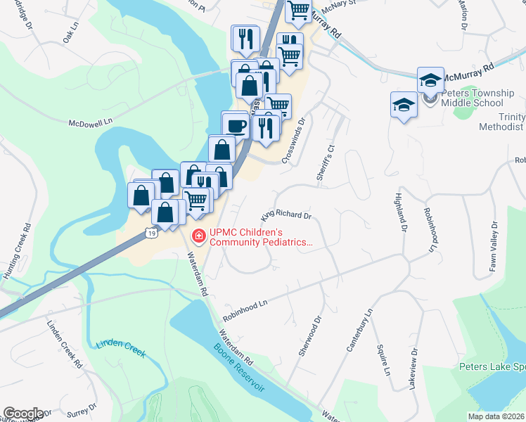 map of restaurants, bars, coffee shops, grocery stores, and more near 226 King Richard Drive in Canonsburg