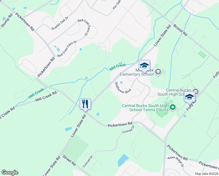 map of restaurants, bars, coffee shops, grocery stores, and more near 969 Lower State Road in Warrington