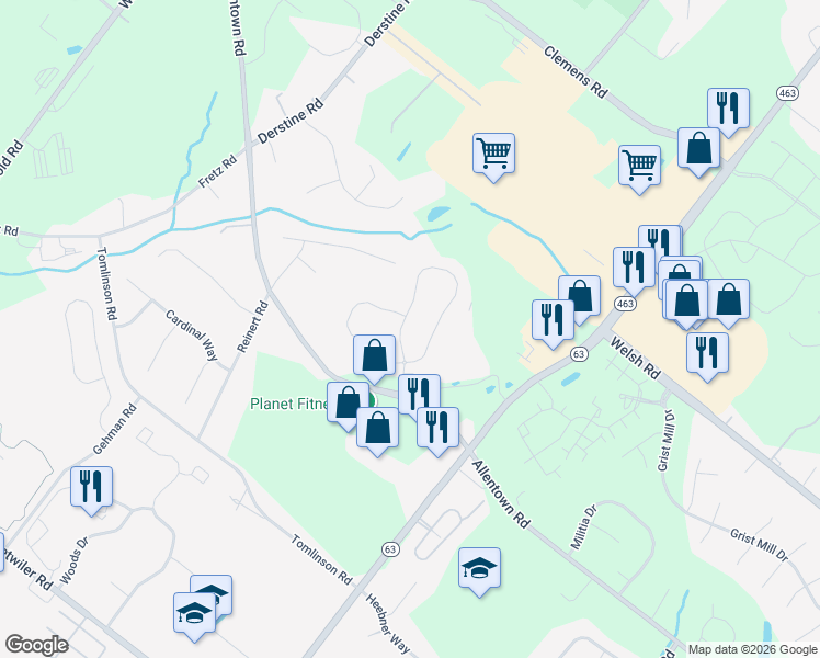 map of restaurants, bars, coffee shops, grocery stores, and more near 1006 Thorndale Drive in Lansdale