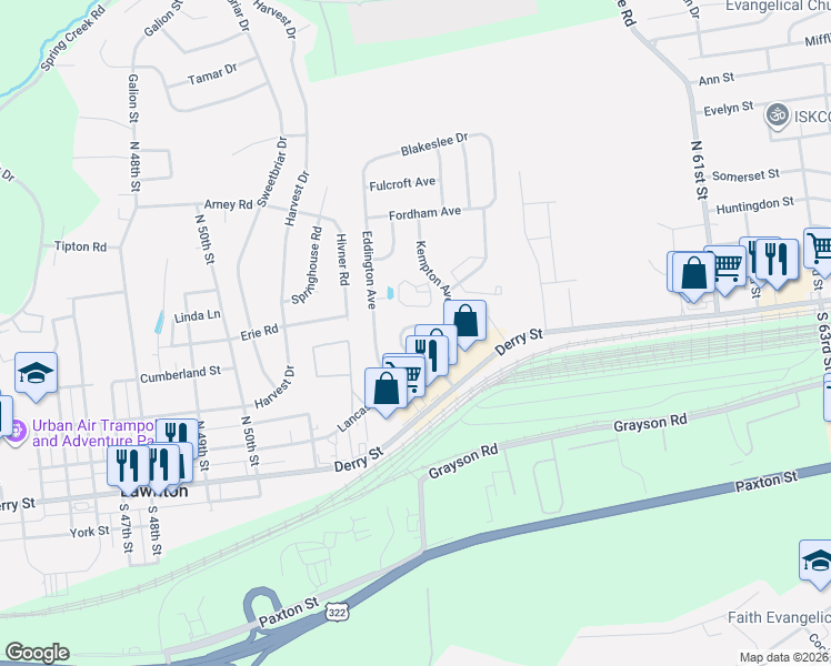 map of restaurants, bars, coffee shops, grocery stores, and more near 29 Delmont Avenue in Harrisburg