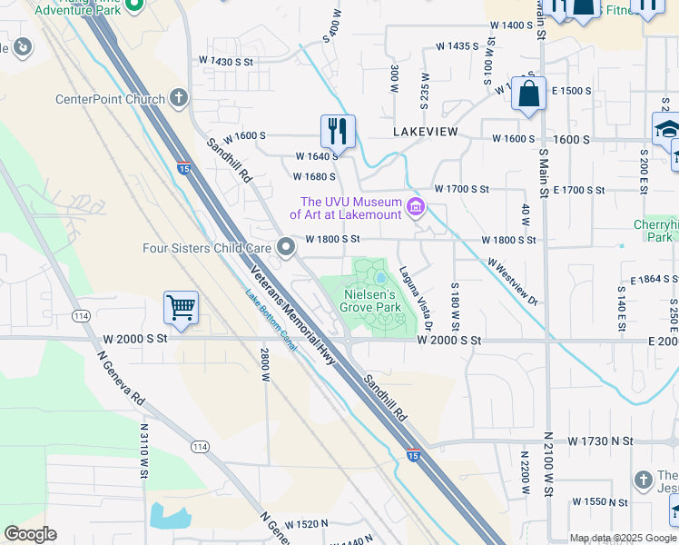 map of restaurants, bars, coffee shops, grocery stores, and more near 1872 South 400 West Street in Orem