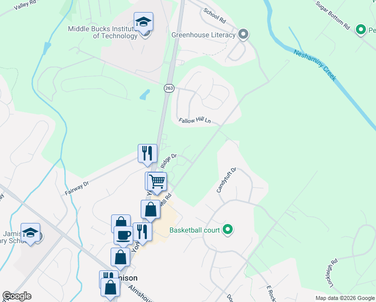 map of restaurants, bars, coffee shops, grocery stores, and more near 1425 Kathleen Court in Jamison