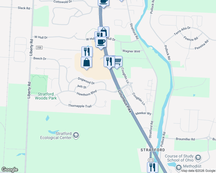 map of restaurants, bars, coffee shops, grocery stores, and more near 108 Dogwood Drive in Delaware