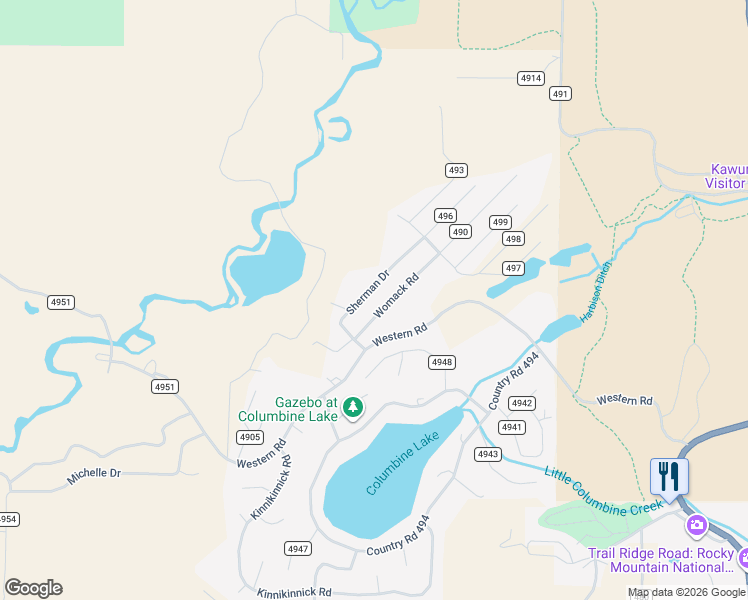 map of restaurants, bars, coffee shops, grocery stores, and more near 100 Womack Road in Grand Lake