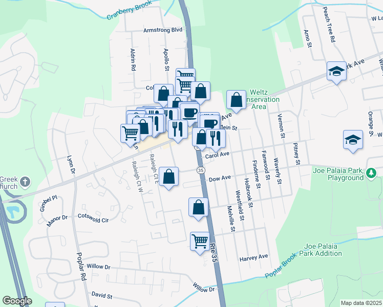 map of restaurants, bars, coffee shops, grocery stores, and more near 1914 New Jersey 35 in Monmouth County