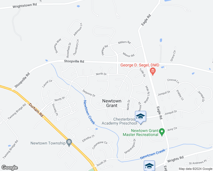 map of restaurants, bars, coffee shops, grocery stores, and more near 274 Sequoia Drive in Newtown