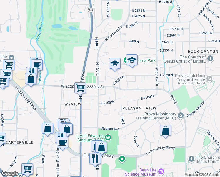 map of restaurants, bars, coffee shops, grocery stores, and more near in Provo
