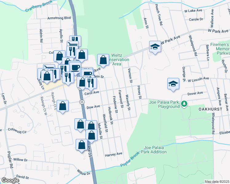 map of restaurants, bars, coffee shops, grocery stores, and more near 1907 Finderne Street in Monmouth County