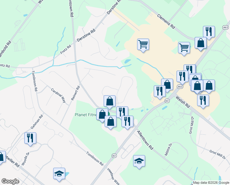 map of restaurants, bars, coffee shops, grocery stores, and more near 1006 Thorndale Drive in Lansdale