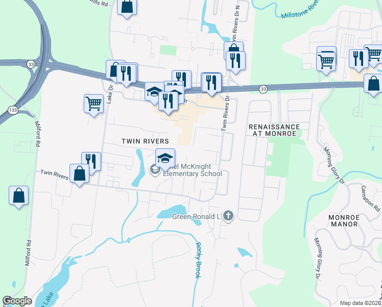 map of restaurants, bars, coffee shops, grocery stores, and more near 332 Evanston Drive in East Windsor