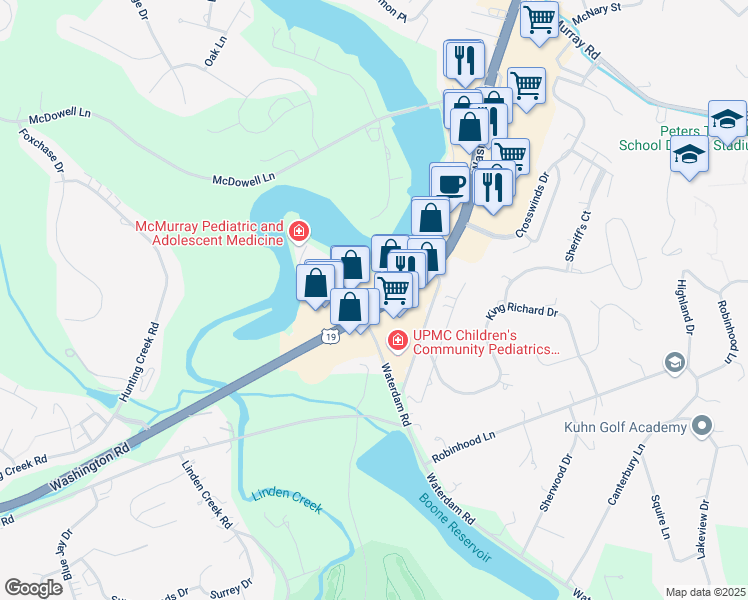 map of restaurants, bars, coffee shops, grocery stores, and more near 4196 Washington Road in Canonsburg