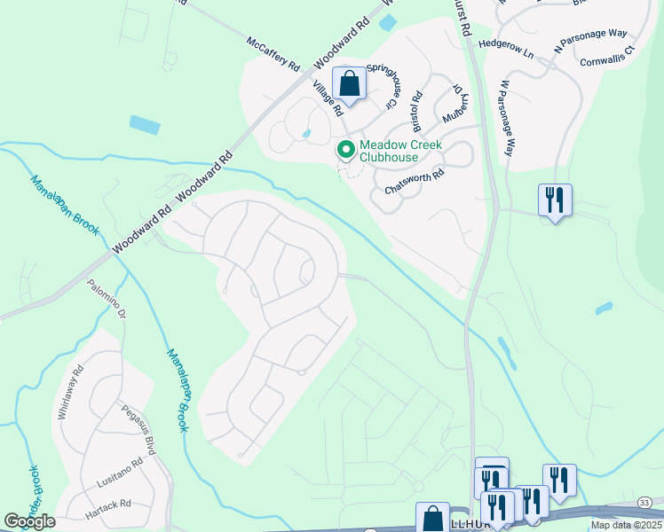 map of restaurants, bars, coffee shops, grocery stores, and more near 90 Wintergreen Drive in Manalapan Township