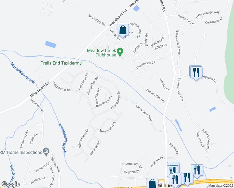 map of restaurants, bars, coffee shops, grocery stores, and more near 90 Wintergreen Drive in Manalapan Township