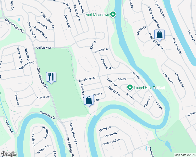 map of restaurants, bars, coffee shops, grocery stores, and more near 3601 Beech Run Lane in Mechanicsburg
