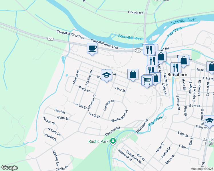 map of restaurants, bars, coffee shops, grocery stores, and more near 400 West 2nd Street in Birdsboro