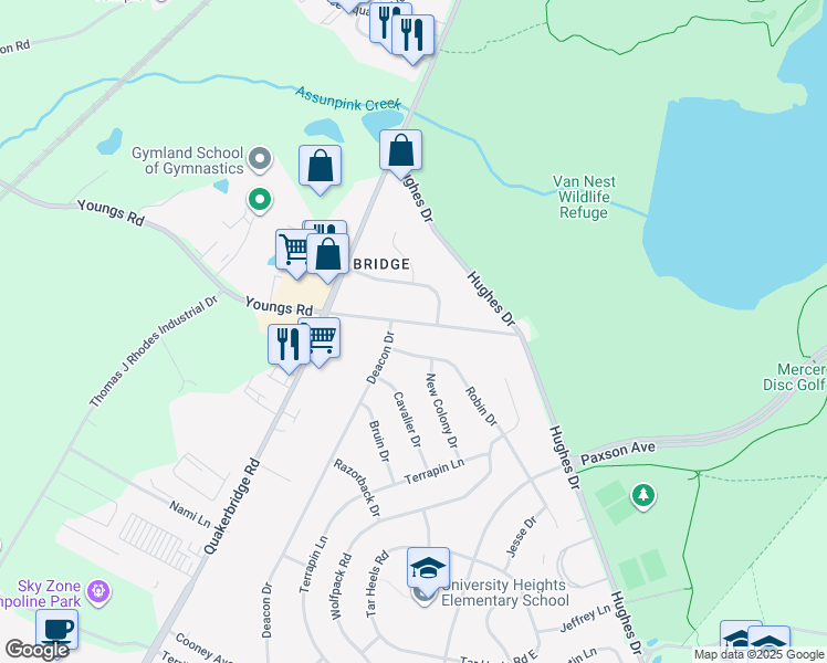map of restaurants, bars, coffee shops, grocery stores, and more near 225 Youngs Road in Hamilton Township