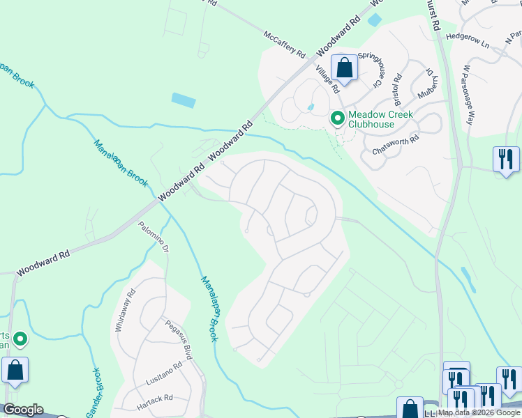 map of restaurants, bars, coffee shops, grocery stores, and more near 4 Shoemaker Road in Manalapan Township