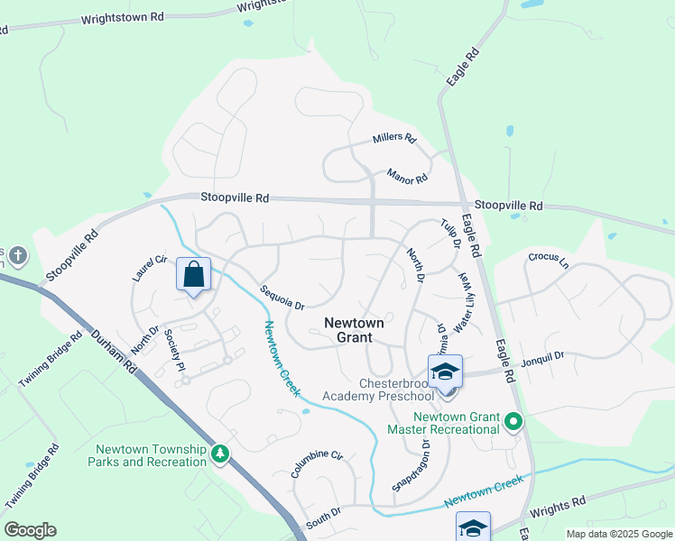 map of restaurants, bars, coffee shops, grocery stores, and more near 291 Sequoia Drive in Newtown